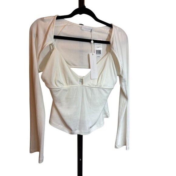 NWT Jonathan Simkhai White Ribbed Knit Cami Top Attached Long Sleeved Shrug Sz L - Picture 5 of 12